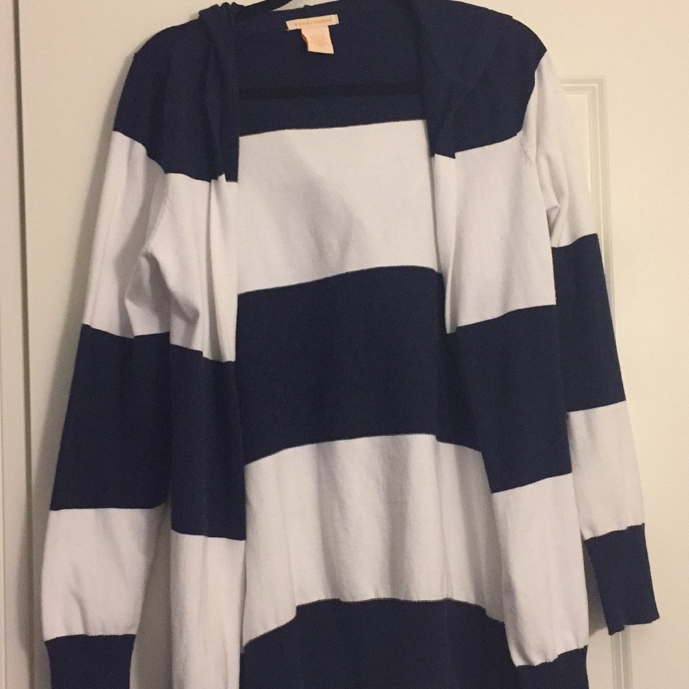 Navy and white light weight hooded sweater